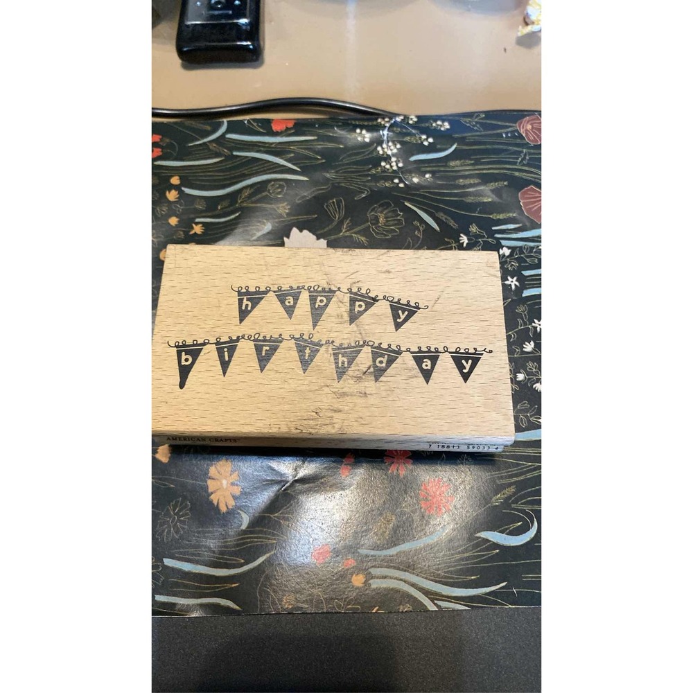 American Crafts Happy Birthday Banner Wood Mounted Rubber Stamp‎ Crafts